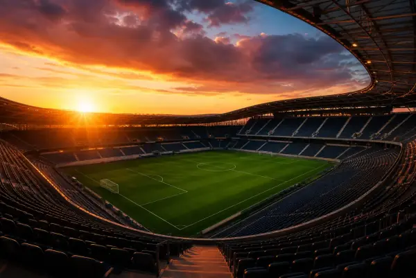 Fotbalový stadion při západu slunce